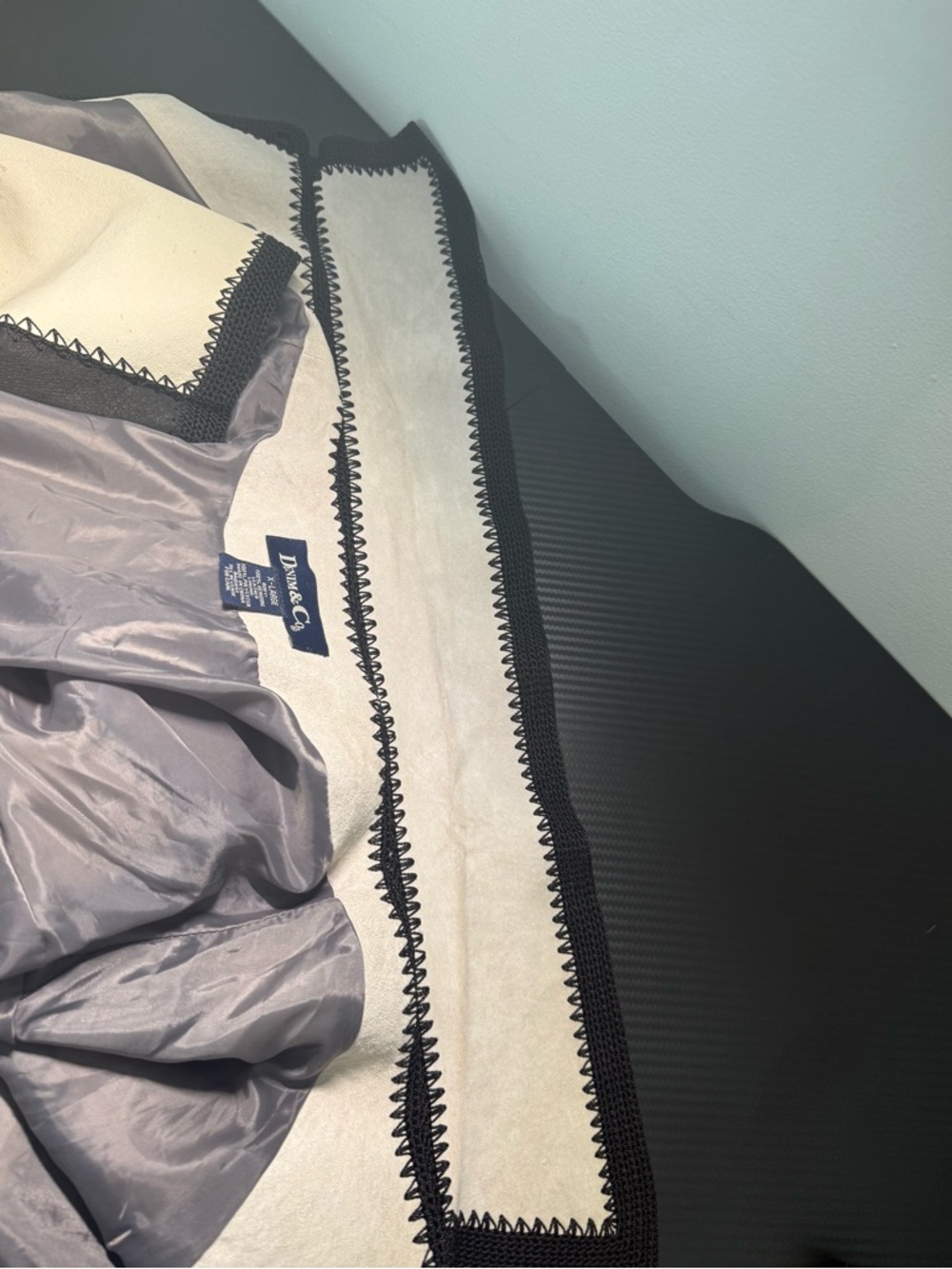 🖤 Vintage Denim & Co Patchwork Leather Jacket Colorblock Crochet Trim XL - Picture 9 of 12